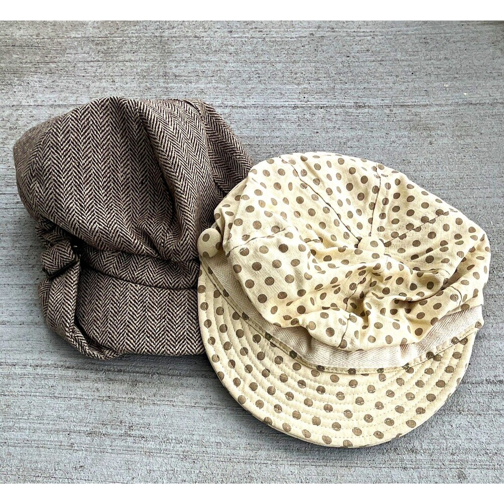 George 2-Pack Women's Newsboy Caps Herringbone & Polka Dot Brown/Beige OS